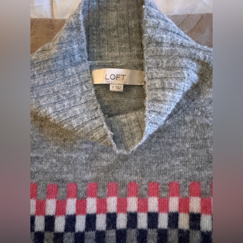 Loft Gray Multicolor Patterned Turtleneck Sweater - image 2